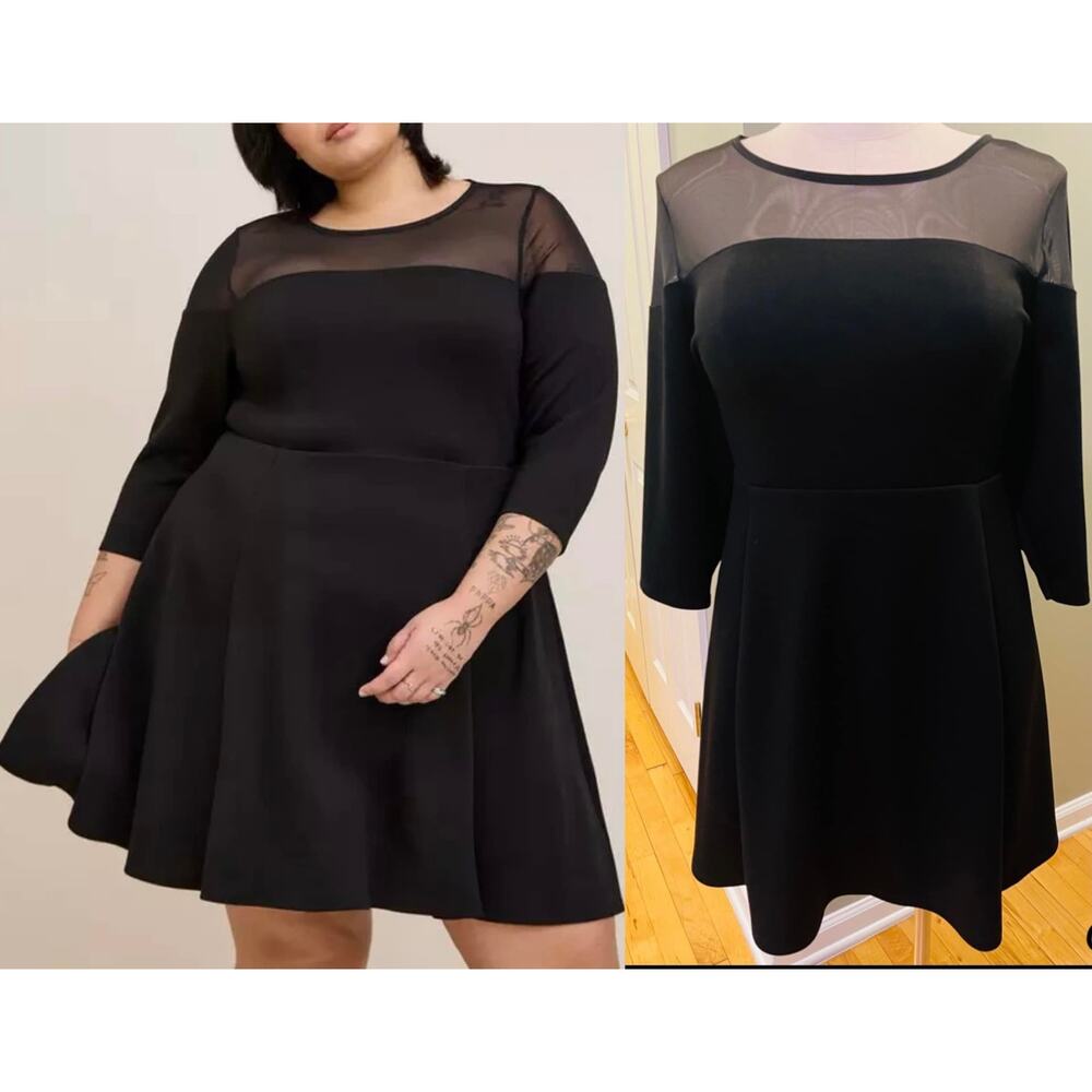 Torrid 6 (6X 30) New Sexy Black Cupro & Mesh Skater Party Cocktail Mini Dress
